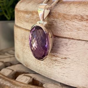 925 Sterling Silver Faceted Amethyst Pendant